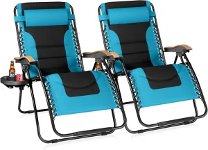 Sophia & William Oversized XL Zero Gravity Recliner Chair Set of 2 Padded Adjustable Folding Reclining Lounge Chair with Wide Armrest and Cup Holder, Support 400 LBS, Aqua