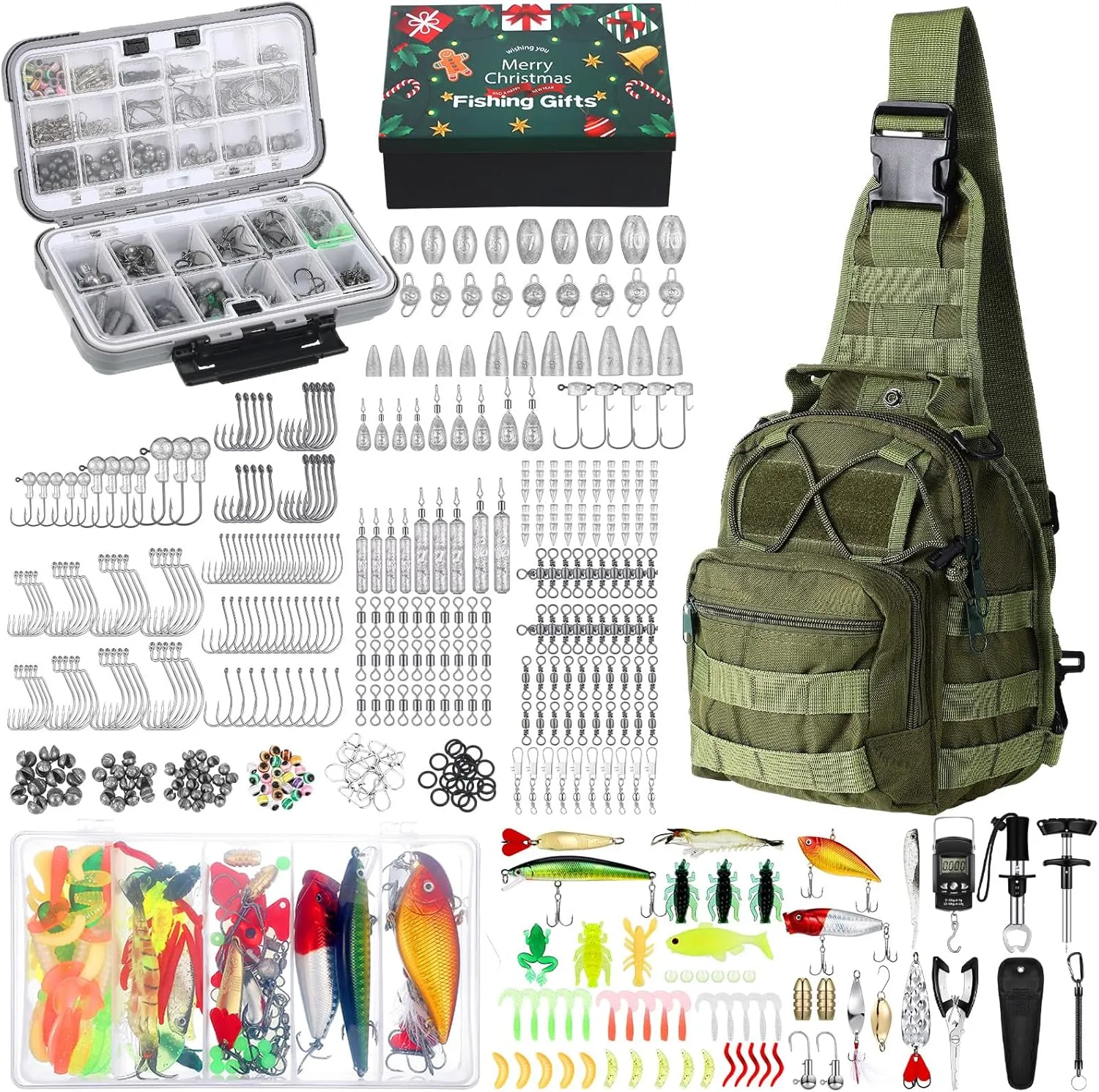 Sosation 482 Pcs Fishing Gear Equipment Kit, Backpack and Tackle Box with Tackle Included, Lures, Hooks, Sinkers Tools Accessories Kit Fishing Gifts for Men