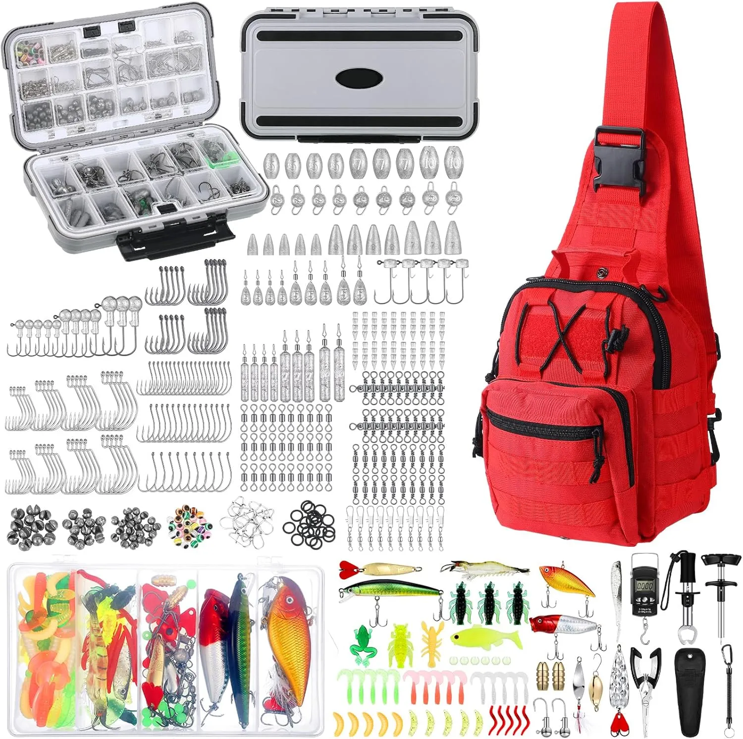 Sosation 482 Pcs Fishing Gear Equipment Kit, Backpack and Tackle Box with Tackle Included, Lures, Hooks, Sinkers Tools Accessories Kit Fishing Gifts for Men