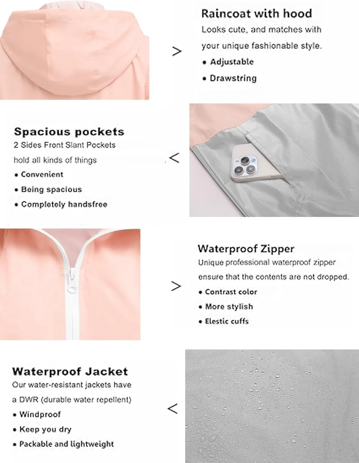 SoTeer Women's Waterproof Raincoat Outdoor Hooded Rain Jacket Windbreaker S-XXXL