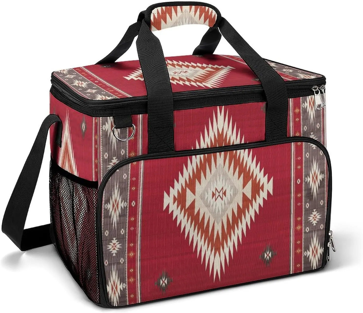 Southwestern Native American Indian Ethnic Aztec Cooler Bag, Collapsible Soft Sided Cooler, Large Leakproof Camping Cooler, Portable Travel Cooler for Camping, Road Trips