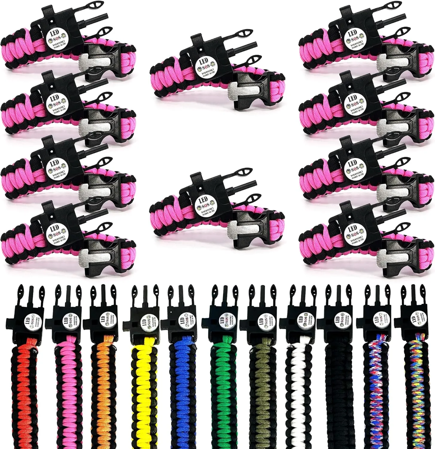 Spark and Shine Paracord Bracelet - Pink - Bright LED SOS Light and Ferro Rod with Scraping Tool - Emergency Survival Whistle - 550 Paracord - Perfect Tool for The Outdoors (10)