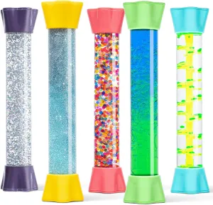 Special Supplies Liquid Motion Bubbler Toy Cool Tubes 5-Pack Colorful Hourglass Timer with Droplet Movement, Bedroom, Sensory Play for Home or School (Style 1)