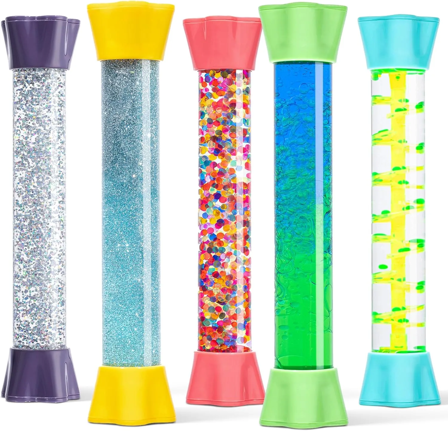 Special Supplies Liquid Motion Bubbler Toy Cool Tubes 5-Pack Colorful Hourglass Timer with Droplet Movement, Bedroom, Sensory Play for Home or School (Style 1)