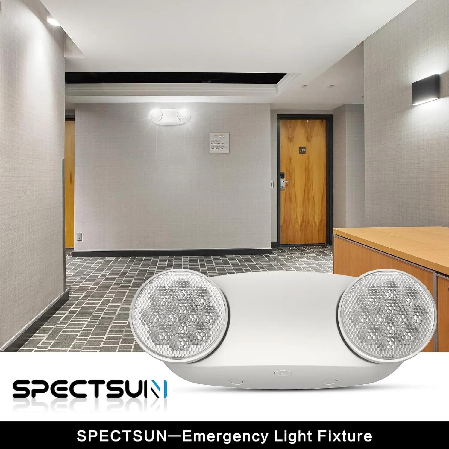Spectsun 6 Packs Emergency Lights for Business, with Battery Backup,Hard Wired, UL 924 Certified,AC 120/277V,Two Head Adjustable LED Emergency Lighting.