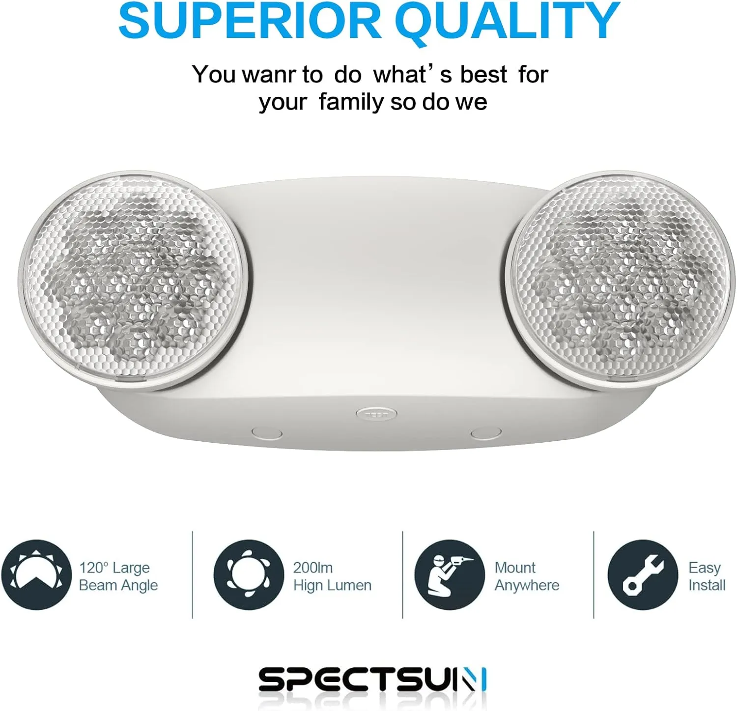 Spectsun 6 Packs Emergency Lights for Business, with Battery Backup,Hard Wired, UL 924 Certified,AC 120/277V,Two Head Adjustable LED Emergency Lighting.