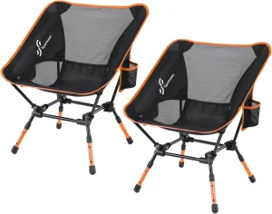 Sportneer Camping Chairs: 3 Heights Adjustable Folding Chairs for Outside with 2 Side Pockets - Compact & Portable Lawn Chairs for Backpacking, Camping, Hiking, Picnic and Travel (2, Orange)