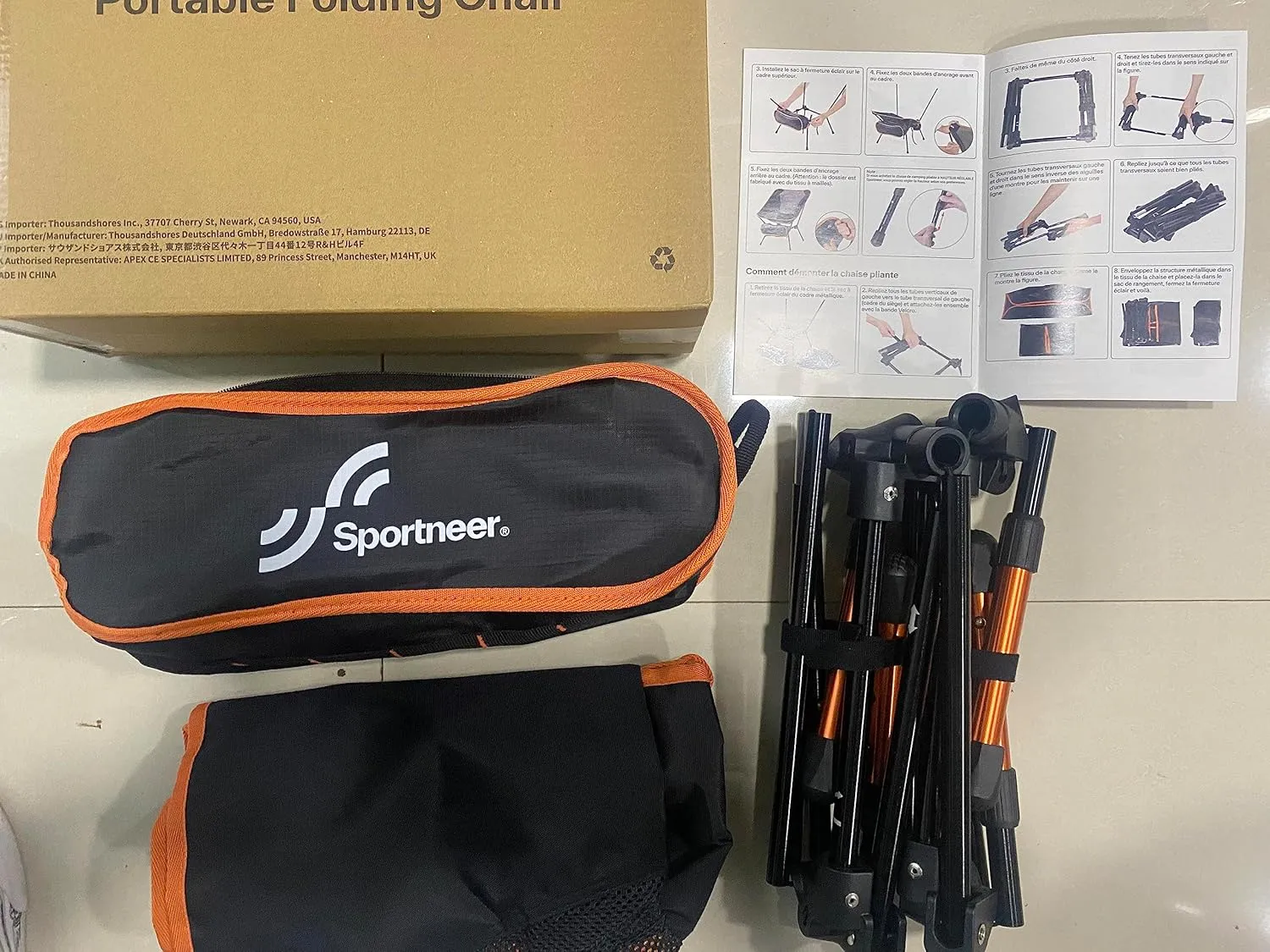 Sportneer Camping Chairs: 3 Heights Adjustable Folding Chairs for Outside with 2 Side Pockets - Compact & Portable Lawn Chairs for Backpacking, Camping, Hiking, Picnic and Travel (2, Orange)