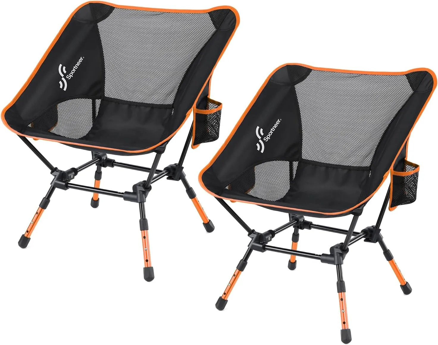 Sportneer Camping Chairs: 3 Heights Adjustable Folding Chairs for Outside with 2 Side Pockets - Compact & Portable Lawn Chairs for Backpacking, Camping, Hiking, Picnic and Travel (2, Orange)