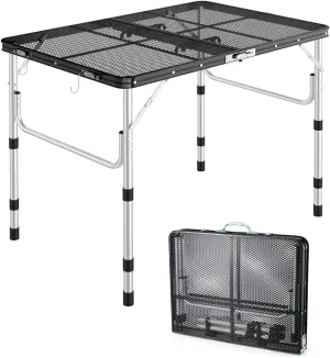 Sportneer Folding Table, 3 Heights Camping Table with 2 Hooks, Lightweight & Compact Aluminum Portable Grill Table for BBQ, RV, Picnic, Outdoor, Camping, Cooking, 35.4'' L x23.6'' W Large Size
