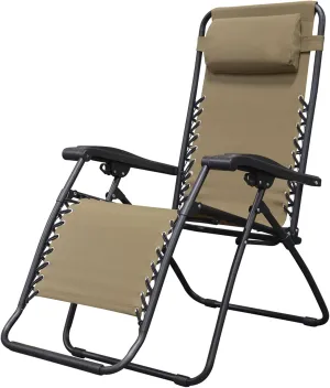 Sports Zero Gravity Outdoor Portable Folding Camping Lawn Deck Patio Pool Recliner Lounge Chair for Adults, Adjustable Headrest, Beige