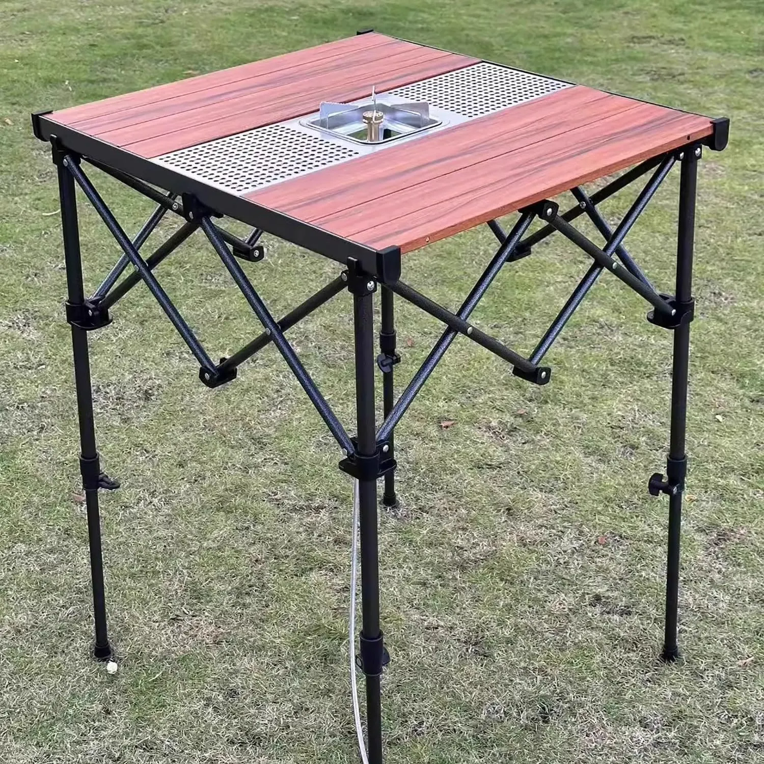 Square Outdoor Camping Folding Table Portable Camping Grill Table Lightweight & Portable Quick Set-up with Adjustable Height for Outdoor Picnic Beach BBQ RV Traveling(B)