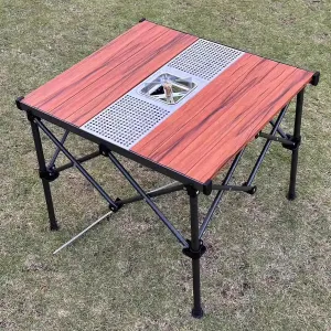 Square Outdoor Camping Folding Table Portable Camping Grill Table Lightweight & Portable Quick Set-up with Adjustable Height for Outdoor Picnic Beach BBQ RV Traveling(B)
