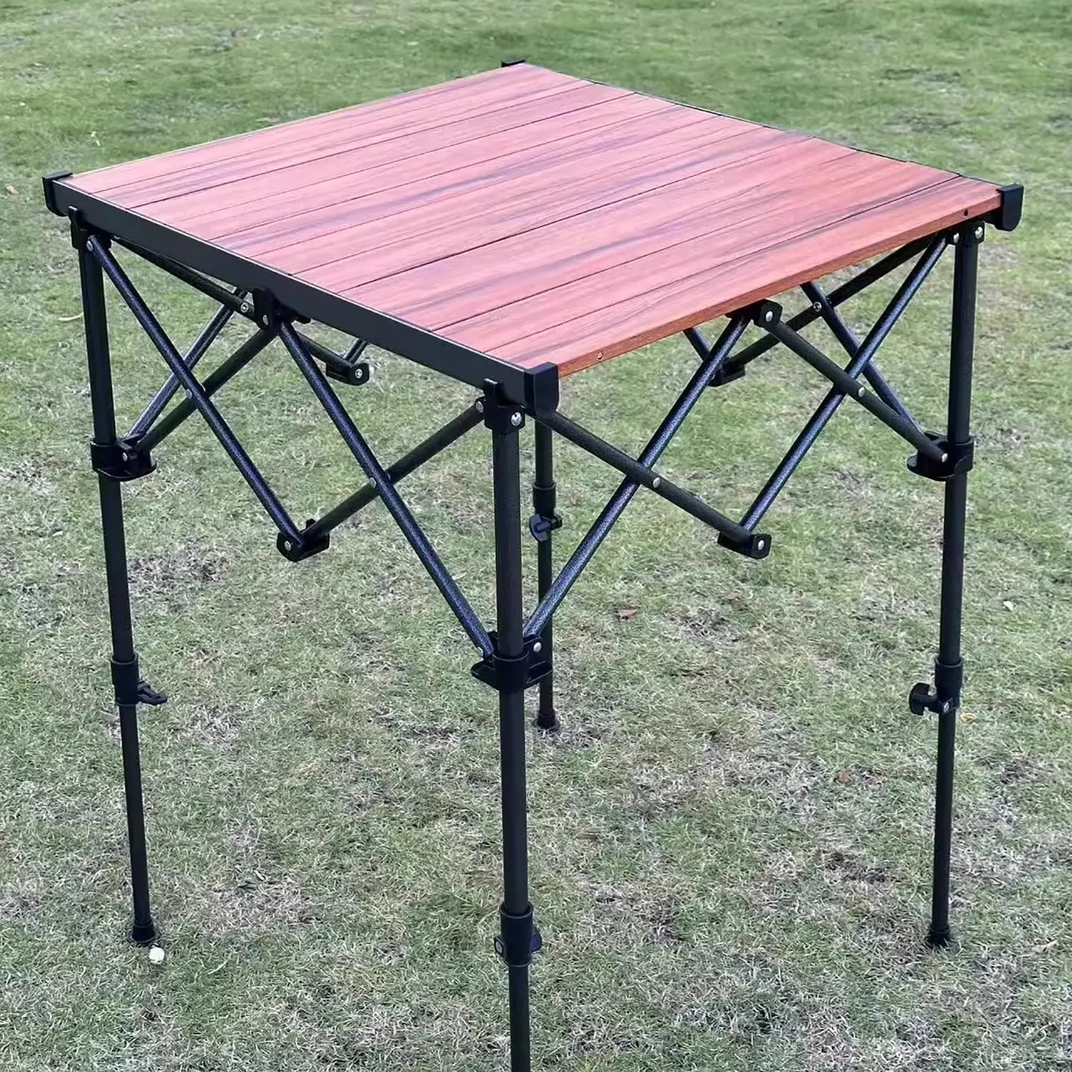 Square Outdoor Camping Folding Table Portable Camping Grill Table Lightweight & Portable Quick Set-up with Adjustable Height for Outdoor Picnic Beach BBQ RV Traveling(B)