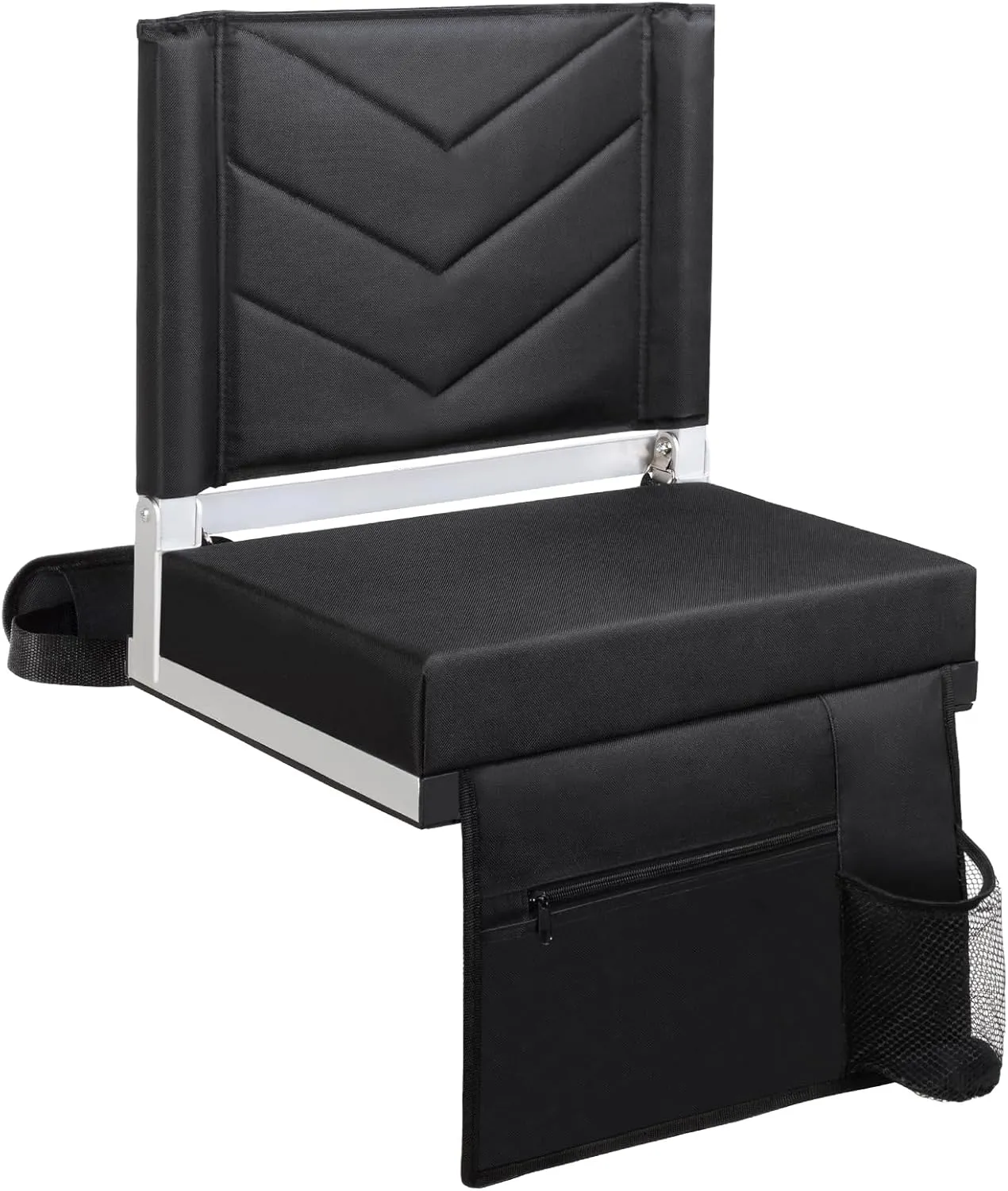 Stadium Seats with Back Support Bleacher Chairs with Back and Cushion Portable Folding Padded Stadium Chair with Shoulder Strap for Stadium Sports Events - Black