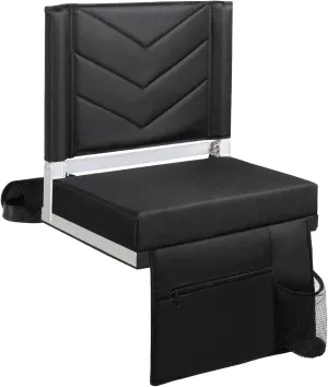 Stadium Seats with Back Support Bleacher Chairs with Back and Cushion Portable Folding Padded Stadium Chair with Shoulder Strap for Stadium Sports Events - Black