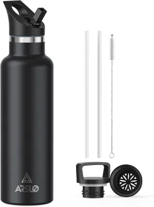 Stainless Steel Double Wall Water Bottles 25 Ounce, Vacuum Insulated Bottle With Straw Lid, Insulated Water Bottle Keeps Water Cold for 24 Hours, Hot for 12 Hours, Hiking, Sports