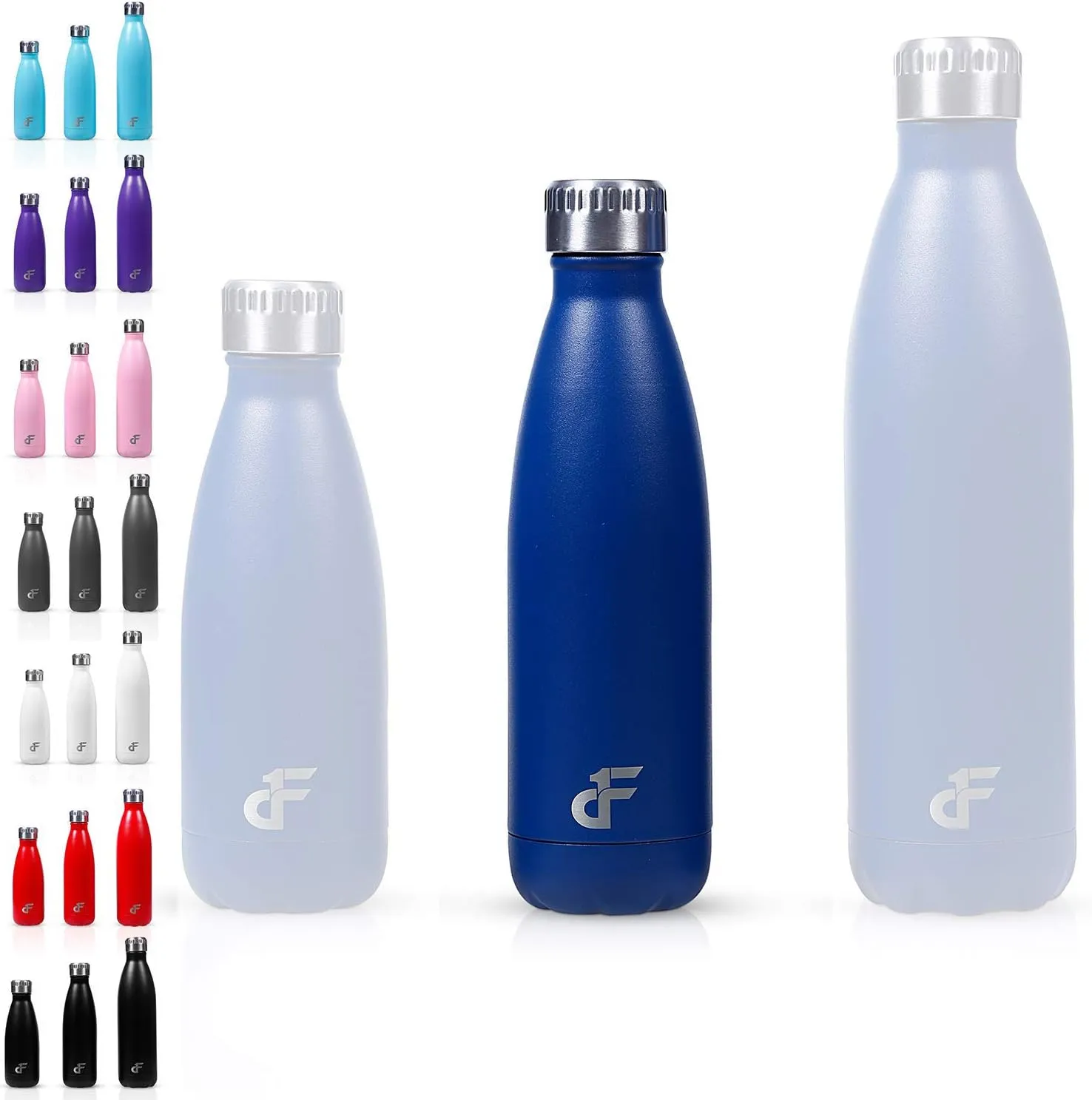 Stainless Steel Water Bottle Narrow Mouth with Screw Lid (12, 17, or 25 oz) - 3 Size and 8 Color Options - Vacuum Insulated, Double Wall, Powder Coated Sweat Proof Thermos