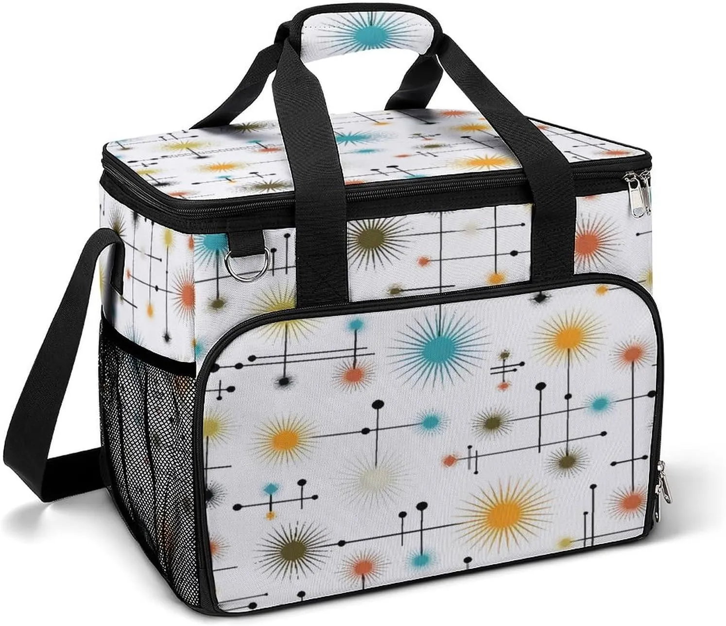 Star Retro Go Mid Century Modern Lines Cooler Bag, Collapsible Soft Sided Cooler, Large Leakproof Camping Cooler, Portable Travel Cooler for Camping, Road Trips