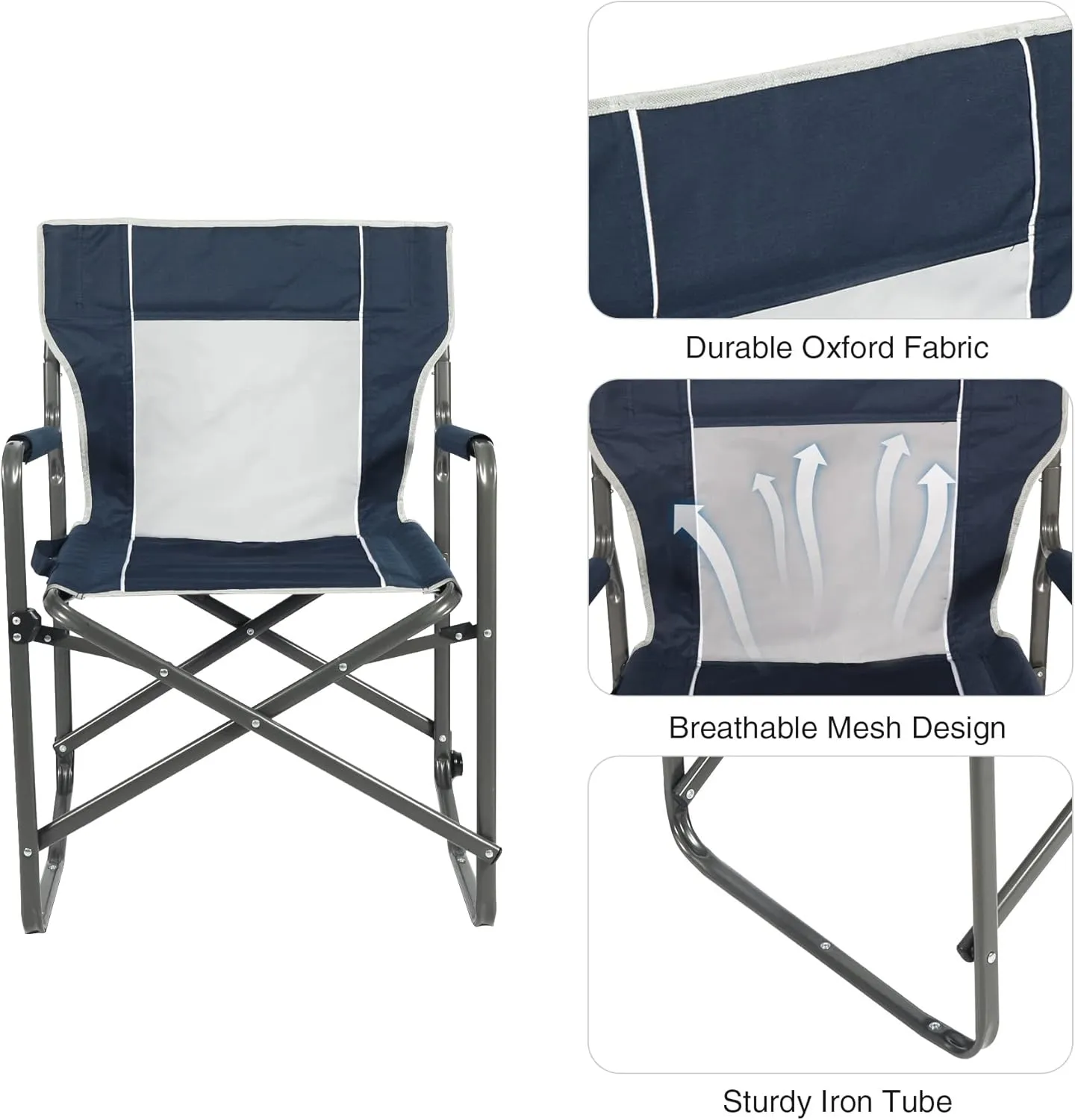 Steel Folding Director Chairs for Adults Heavy Duty, Portable Lightweight Camping Chair Outdoor Indoor for Patio Lawn Travel Sports Fishing, Navy Blue