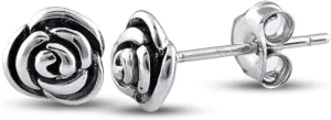 Sterling Silver Rose Flower Stud Earrings - 7mm