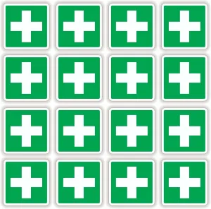 Stickers Decals Decorative 16 Pack of 2" Square - First AID Vinyl Stickers Decals Set Lot Labels Kit Bulk