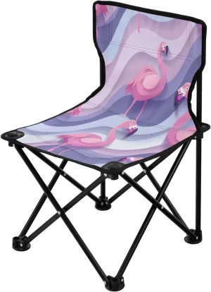 Striped Colored Flamingos Portable Outdoor Folding Chair Anti-Slip Padded Oxford Cloth Stool Camping Chair Small for Beach Hiking Fishing Gardening Quad Camp Chair