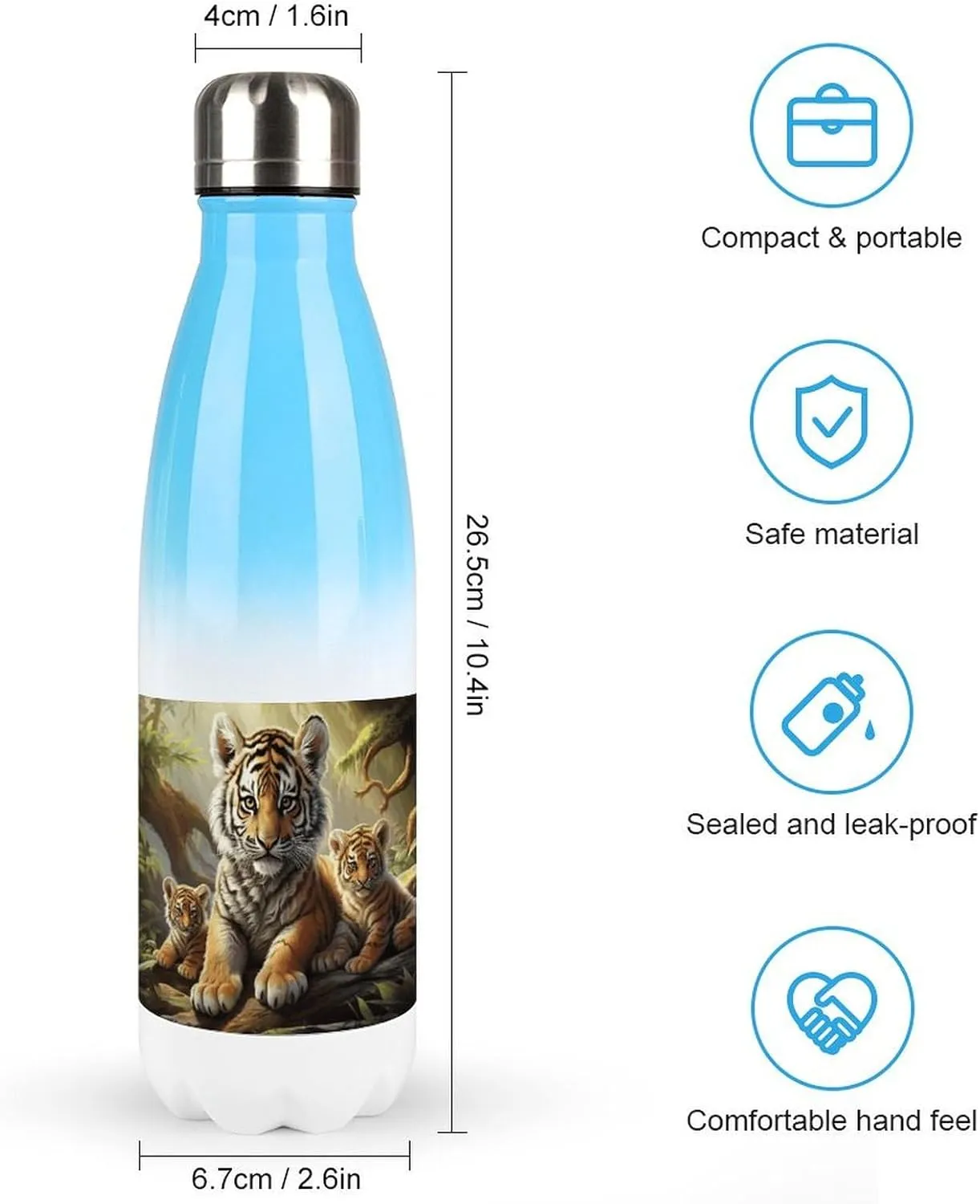 Stylish Gradient Stainless Steel Water Bottle, Jungle Tigers Cub Print Versatile Water Bottle for Hiking, Travel, Sports