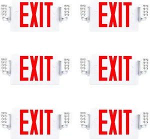 Sunco 6 Pack Exit Signs With Emergency Lights, Two Adjustable LED Lights With Backup Battery, Red, 94V-0 Fire Resistant, 120-277V, Wall Or Ceiling Mount, Commercial Grade Double Sided UL