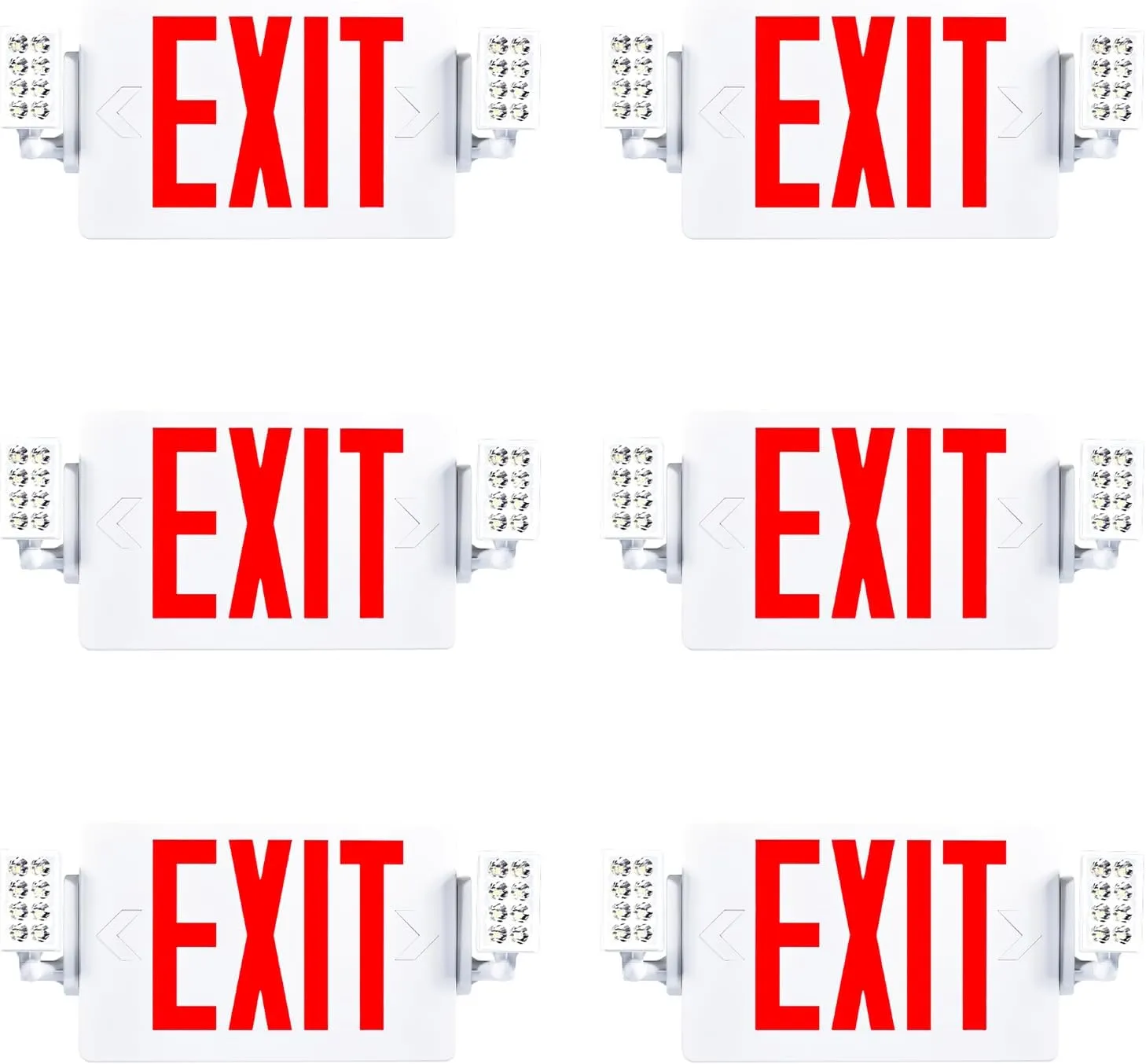 Sunco 6 Pack Exit Signs With Emergency Lights, Two Adjustable LED Lights With Backup Battery, Red, 94V-0 Fire Resistant, 120-277V, Wall Or Ceiling Mount, Commercial Grade Double Sided UL