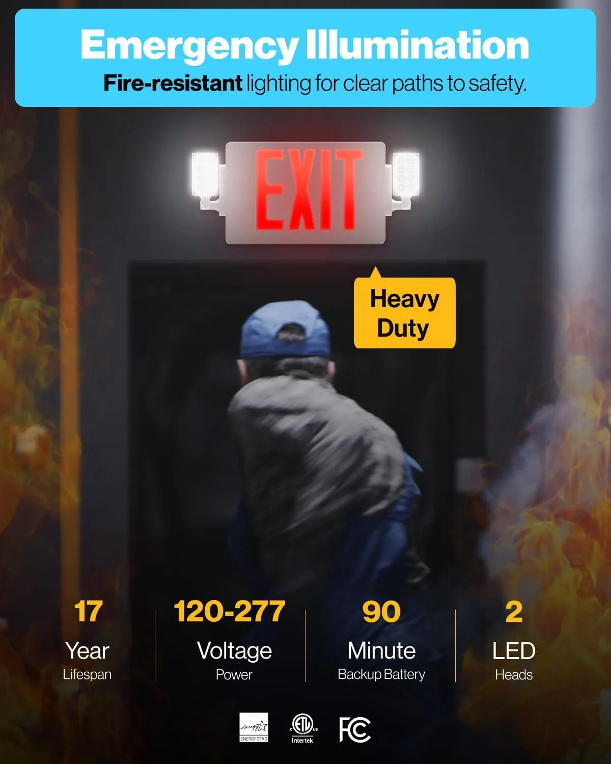 Sunco 6 Pack Exit Signs With Emergency Lights, Two Adjustable LED Lights With Backup Battery, Red, 94V-0 Fire Resistant, 120-277V, Wall Or Ceiling Mount, Commercial Grade Double Sided UL