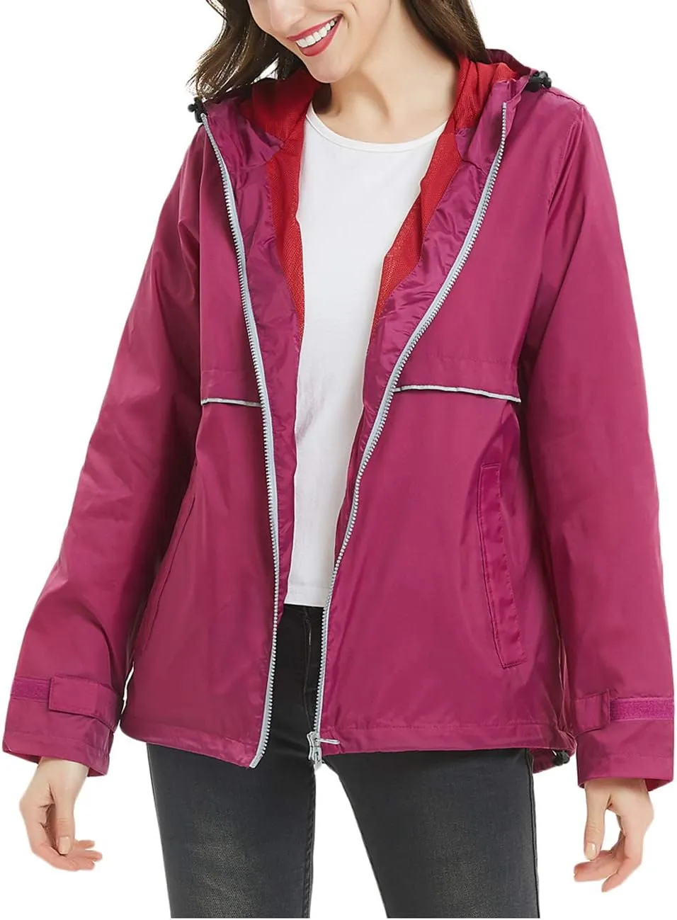 SUNDAY ROSE Women Rain Jacket Lightweight Waterproof Raincoat Hooded Windbreaker