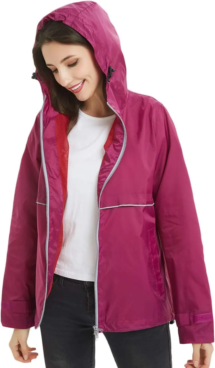 SUNDAY ROSE Women Rain Jacket Lightweight Waterproof Raincoat Hooded Windbreaker