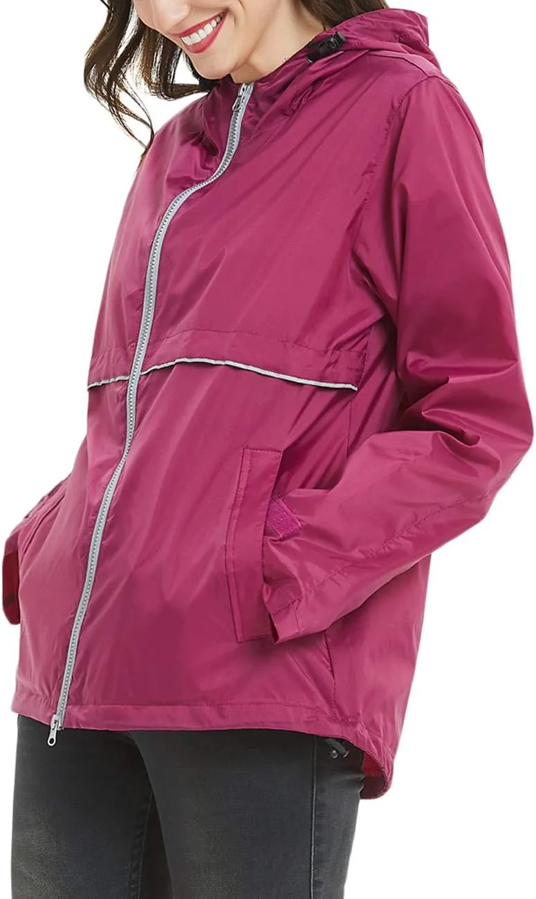 SUNDAY ROSE Women Rain Jacket Lightweight Waterproof Raincoat Hooded Windbreaker