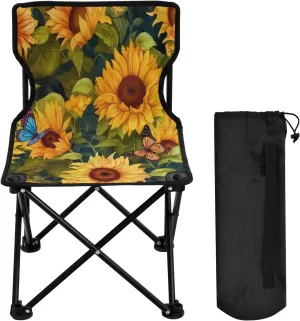 Sunflower Portable Outdoor Folding Chair Anti-Slip Padded Oxford Cloth Stool Camping Chair Small for Beach Hiking Fishing Gardening Quad Camp Chair
