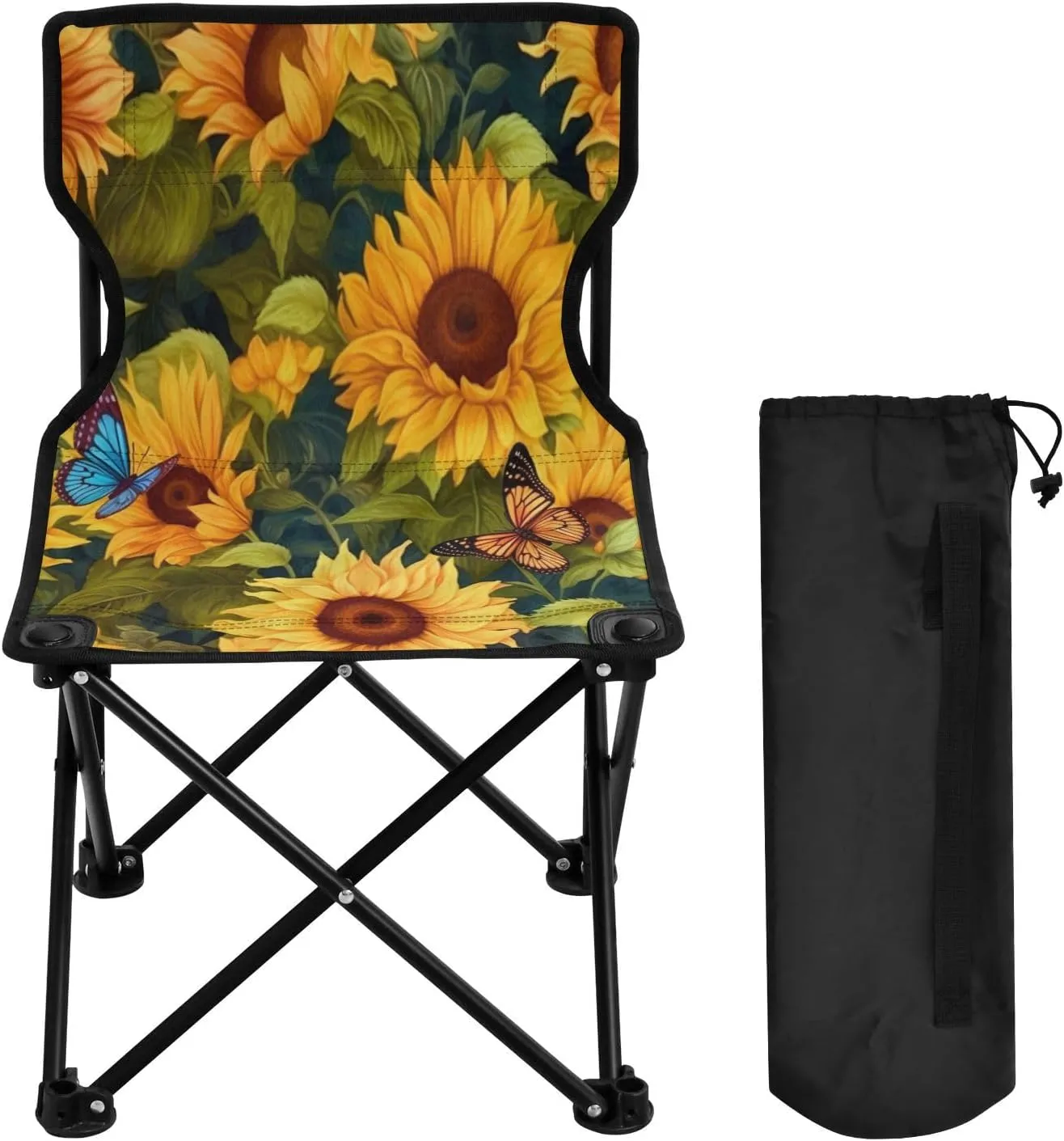 Sunflower Portable Outdoor Folding Chair Anti-Slip Padded Oxford Cloth Stool Camping Chair Small for Beach Hiking Fishing Gardening Quad Camp Chair