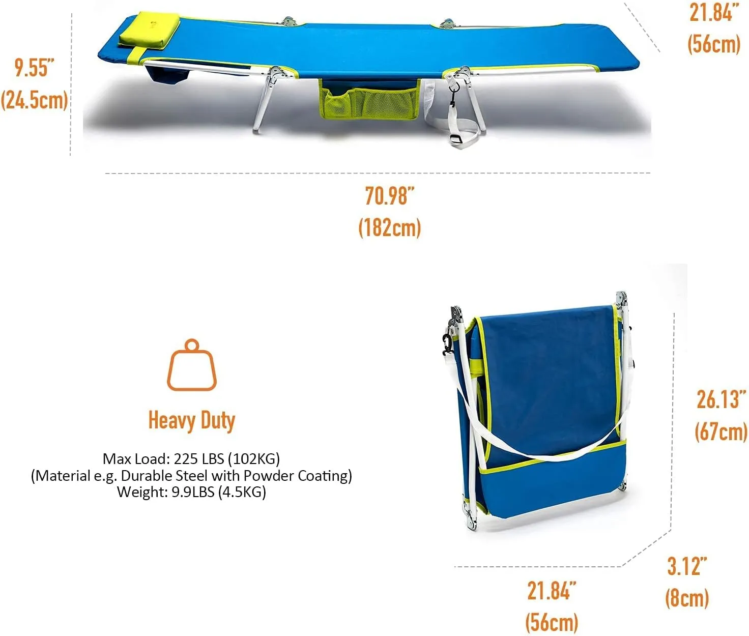 SunnyFeel Beach Lounge Chair 180-degree Reclining & Lay Flat, Portable Folding Camping Chairs with Padded Comfy Pillow for Camp/Lawn/Outdoor/Travel/Picnic, Beach Camping Cot