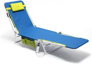 SunnyFeel Beach Lounge Chair 180-degree Reclining & Lay Flat, Portable Folding Camping Chairs with Padded Comfy Pillow for Camp/Lawn/Outdoor/Travel/Picnic, Beach Camping Cot