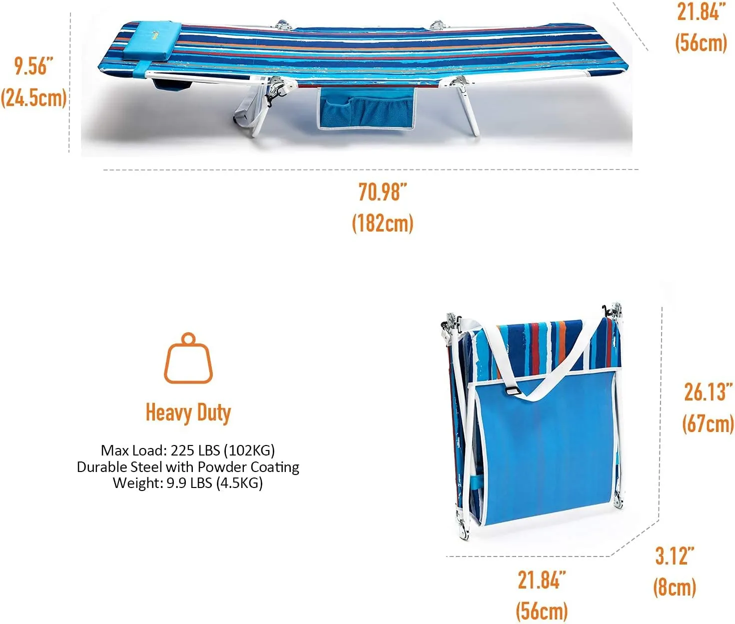 SunnyFeel Beach Lounge Chair, Reclining Beach Chairs, 180-degree & Lay Flat, Portable Folding Camping Chairs with Padded Comfy Pillow for Camp/Lawn/Outdoor/Travel/Picnic, Beach Camping Cot