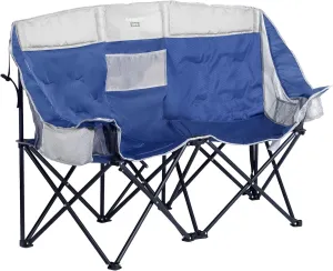 SunnyFeel Double Camping Loveseat Chair, Blue-Cooler, Foldable, Portable, Space Saving, Side Pocket, Cup Holders