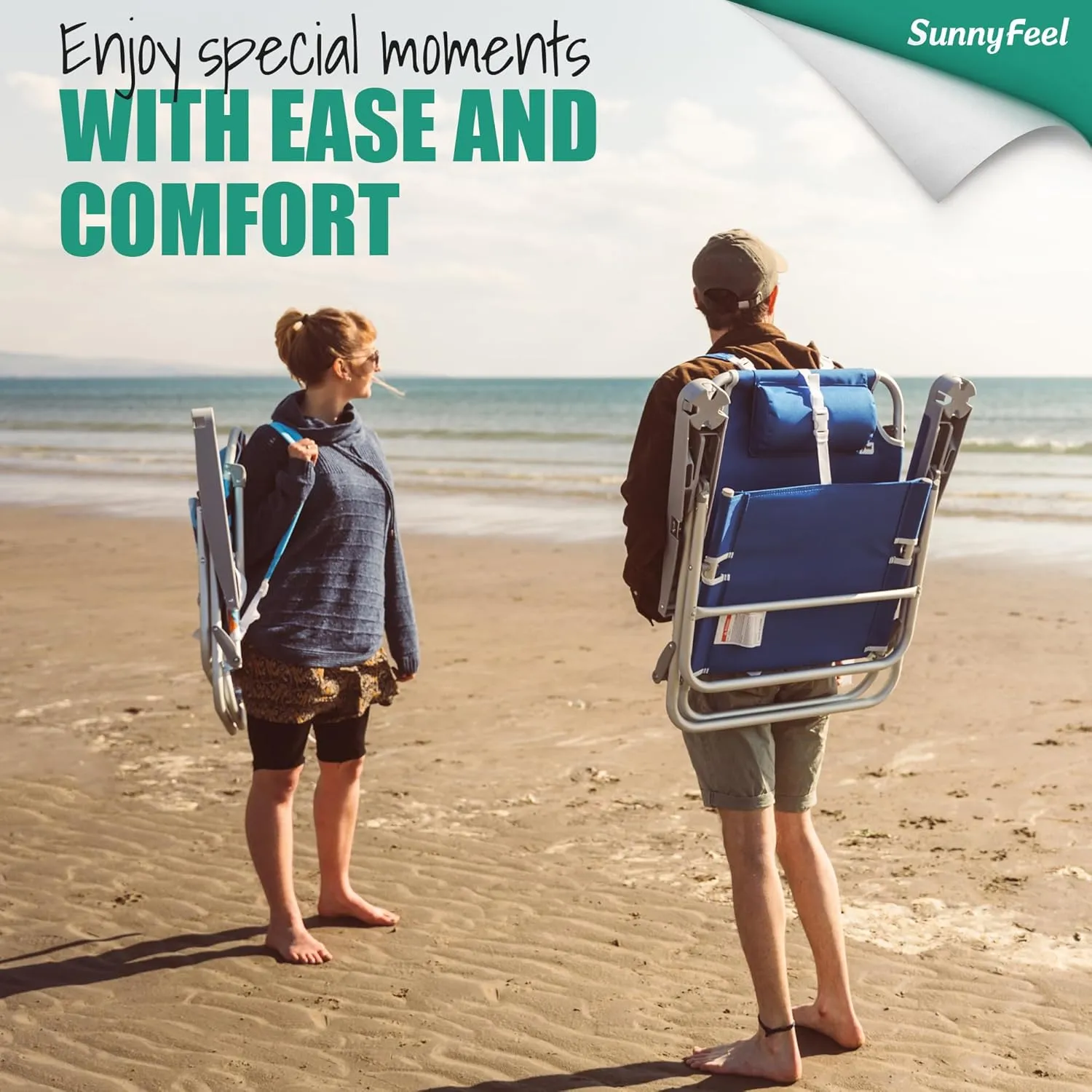SUNNYFEEL Extra Wide 28" Low Beach Chair 2 Pack 5 Position Lay Flat, XL Oversized Portable Folding Camping Chairs with Cup Holder for Outdoor/Trip, Foldable Backpack Beach Chair for Adults