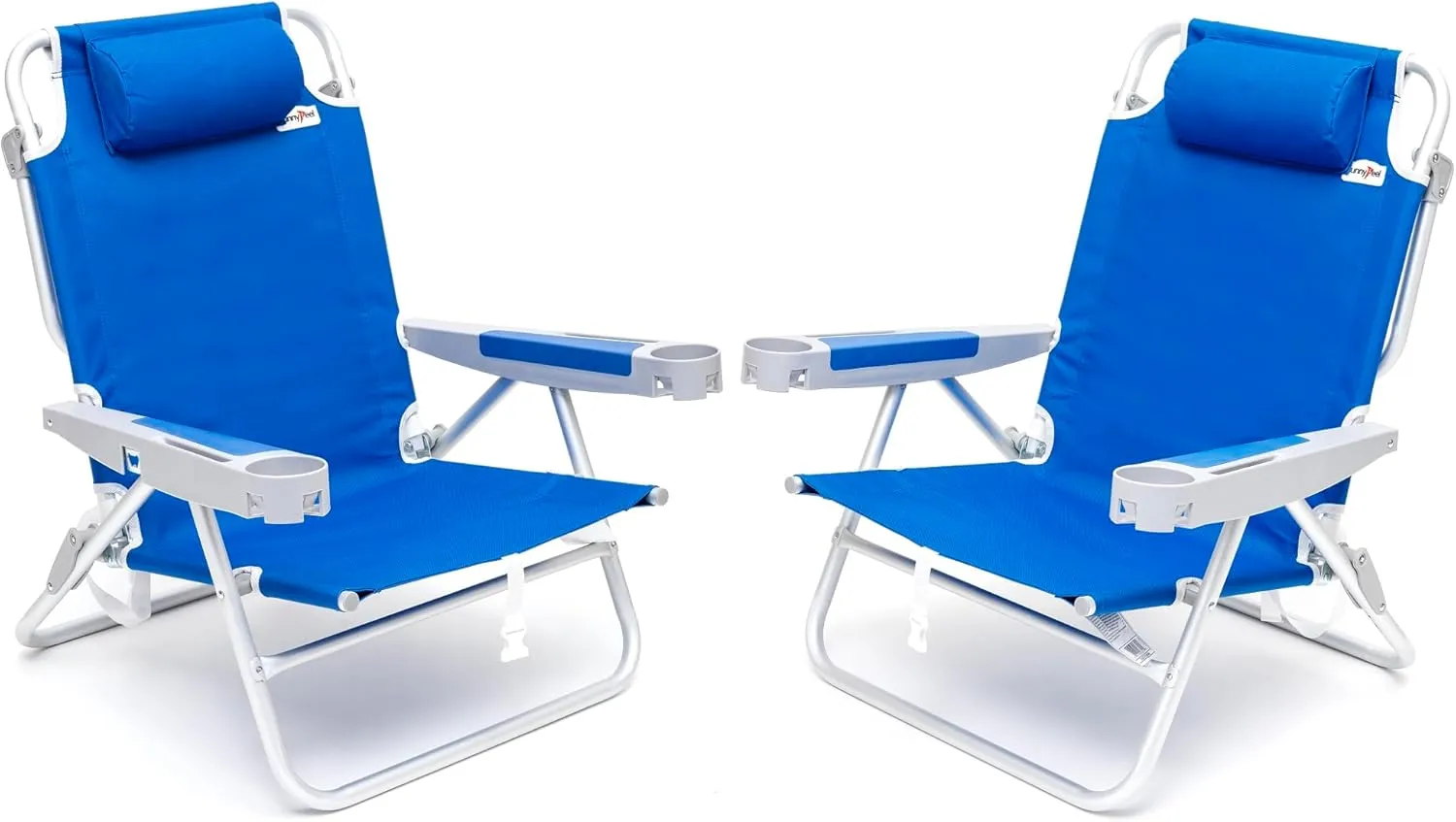SUNNYFEEL Extra Wide 28" Low Beach Chair 2 Pack 5 Position Lay Flat, XL Oversized Portable Folding Camping Chairs with Cup Holder for Outdoor/Trip, Foldable Backpack Beach Chair for Adults