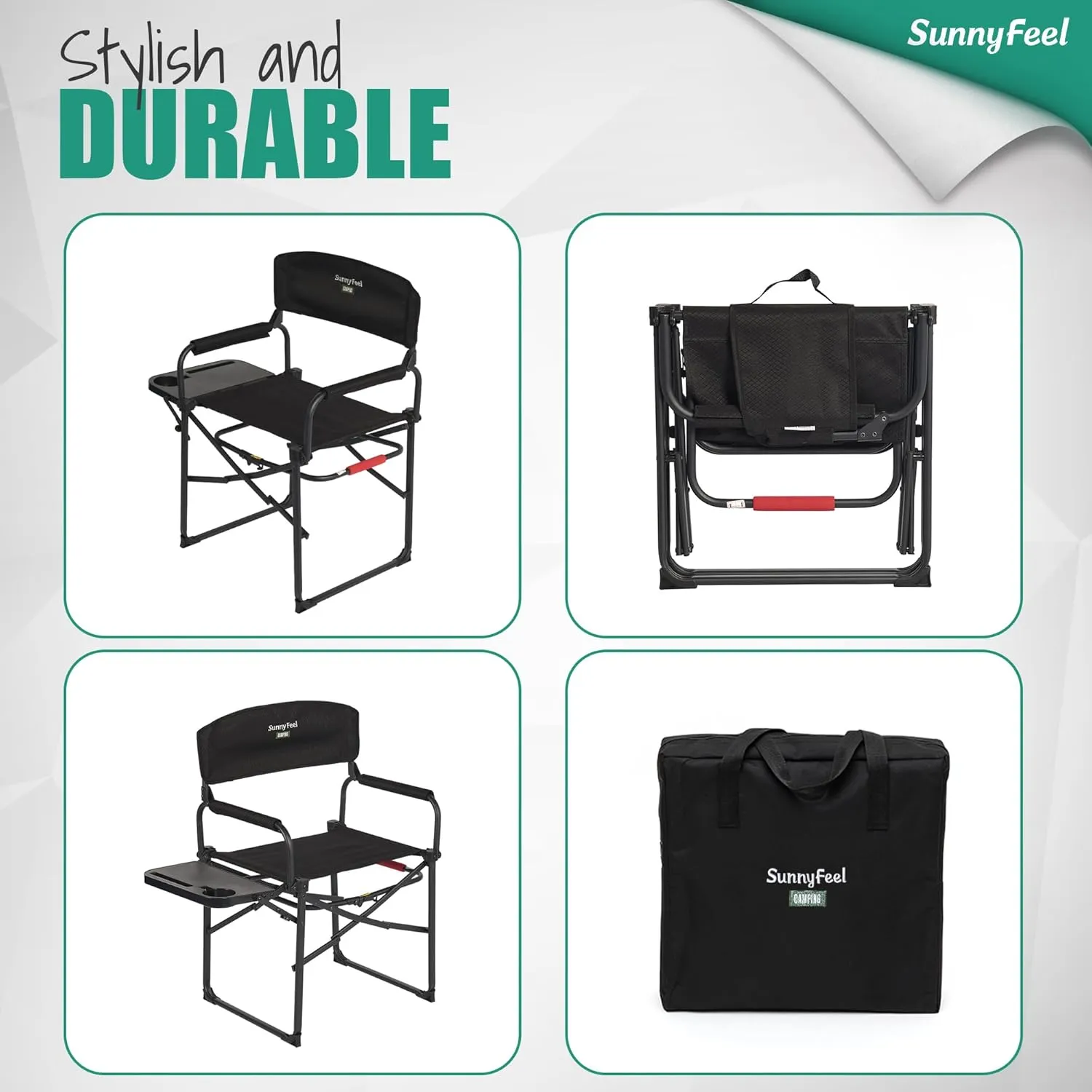 SUNNYFEEL Oversized Camping Directors Chair 2 Pack, Portable Folding Lawn Chairs for Adults Heavy Duty with Side Table,Pocket for Beach, Fishing,Picnic,Concert Outdoor, Foldable Camp Chairs