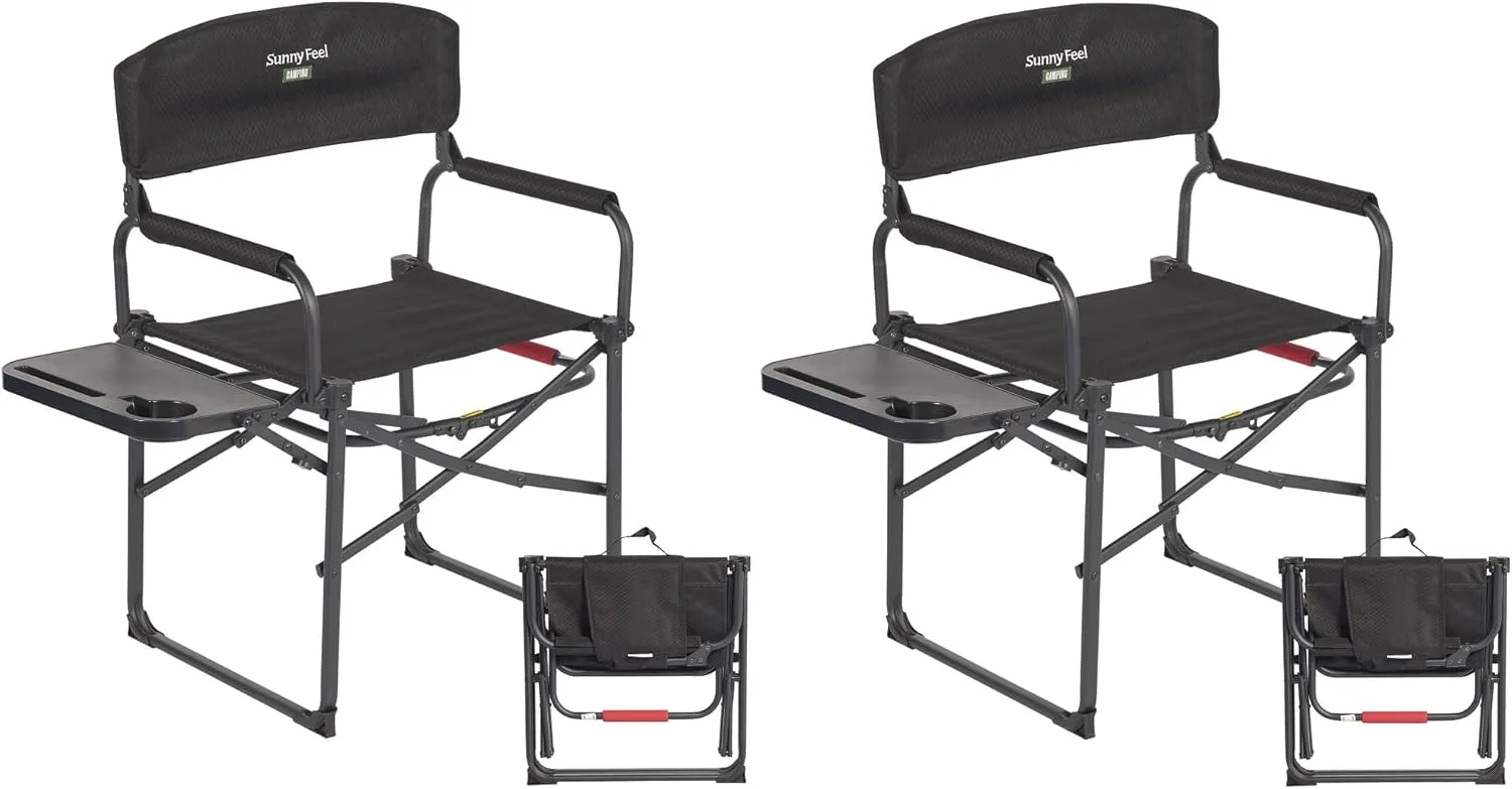 SUNNYFEEL Oversized Camping Directors Chair 2 Pack, Portable Folding Lawn Chairs for Adults Heavy Duty with Side Table,Pocket for Beach, Fishing,Picnic,Concert Outdoor, Foldable Camp Chairs