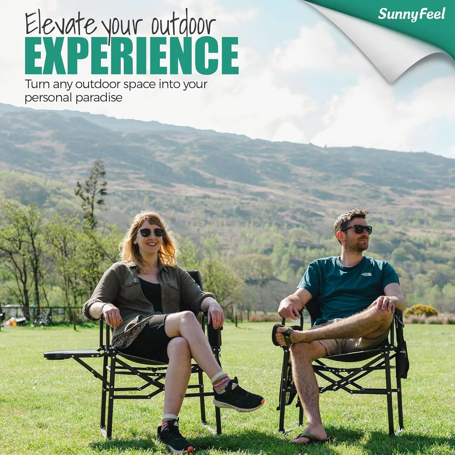 SUNNYFEEL Oversized Camping Directors Chair 2 Pack, Portable Folding Lawn Chairs for Adults Heavy Duty with Side Table,Pocket for Beach, Fishing,Picnic,Concert Outdoor, Foldable Camp Chairs