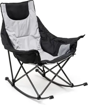 SUNNYFEEL Oversized Rocking Camping Chair, Fully Padded Patio Chair with Side Pocket, High Back Portable Lawn Recliner with Headrest, Outdoor Camp Rocker Chairs for Adults Heavy Duty 500 LBS