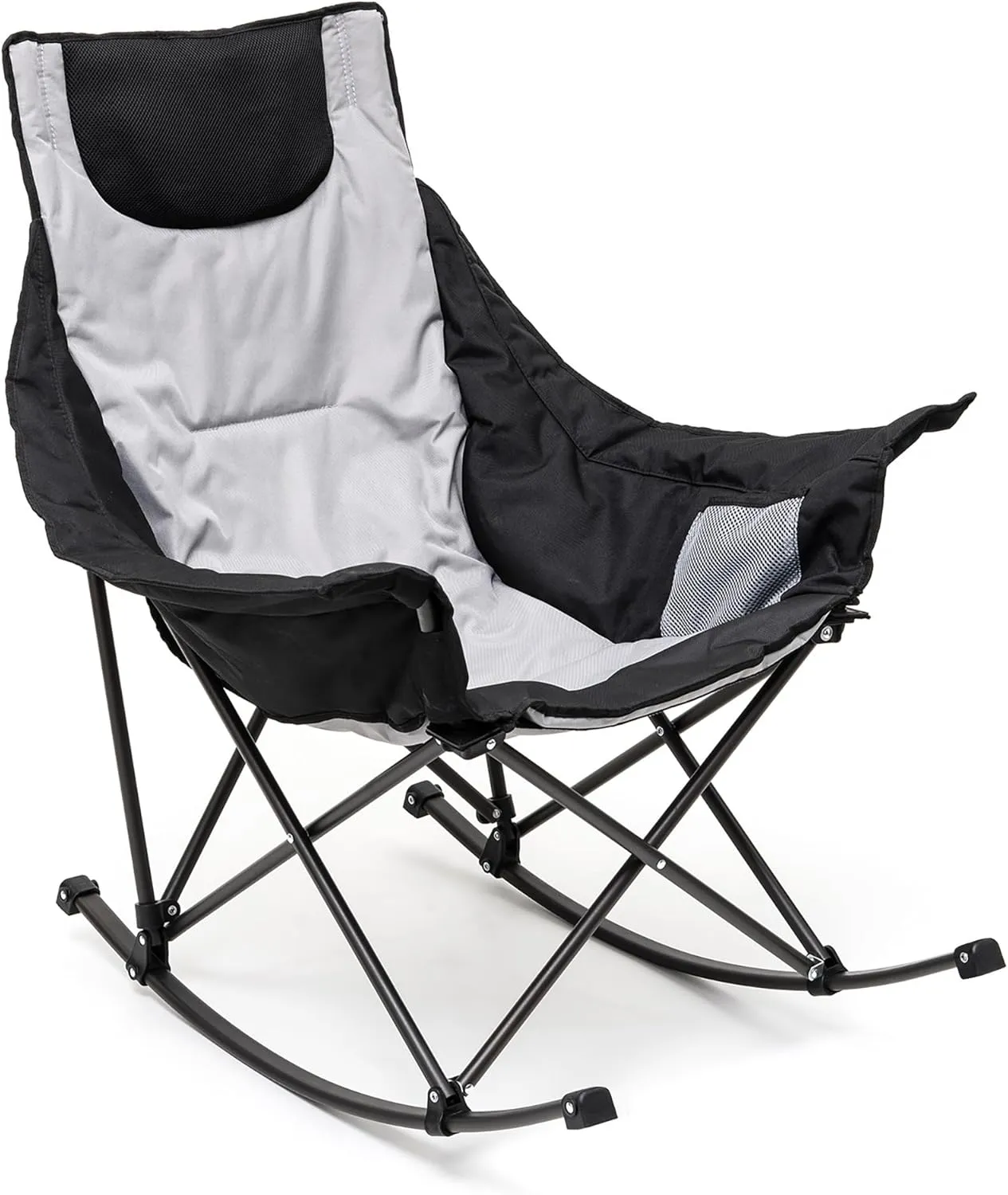 SUNNYFEEL Oversized Rocking Camping Chair, Fully Padded Patio Chair with Side Pocket, High Back Portable Lawn Recliner with Headrest, Outdoor Camp Rocker Chairs for Adults Heavy Duty 500 LBS