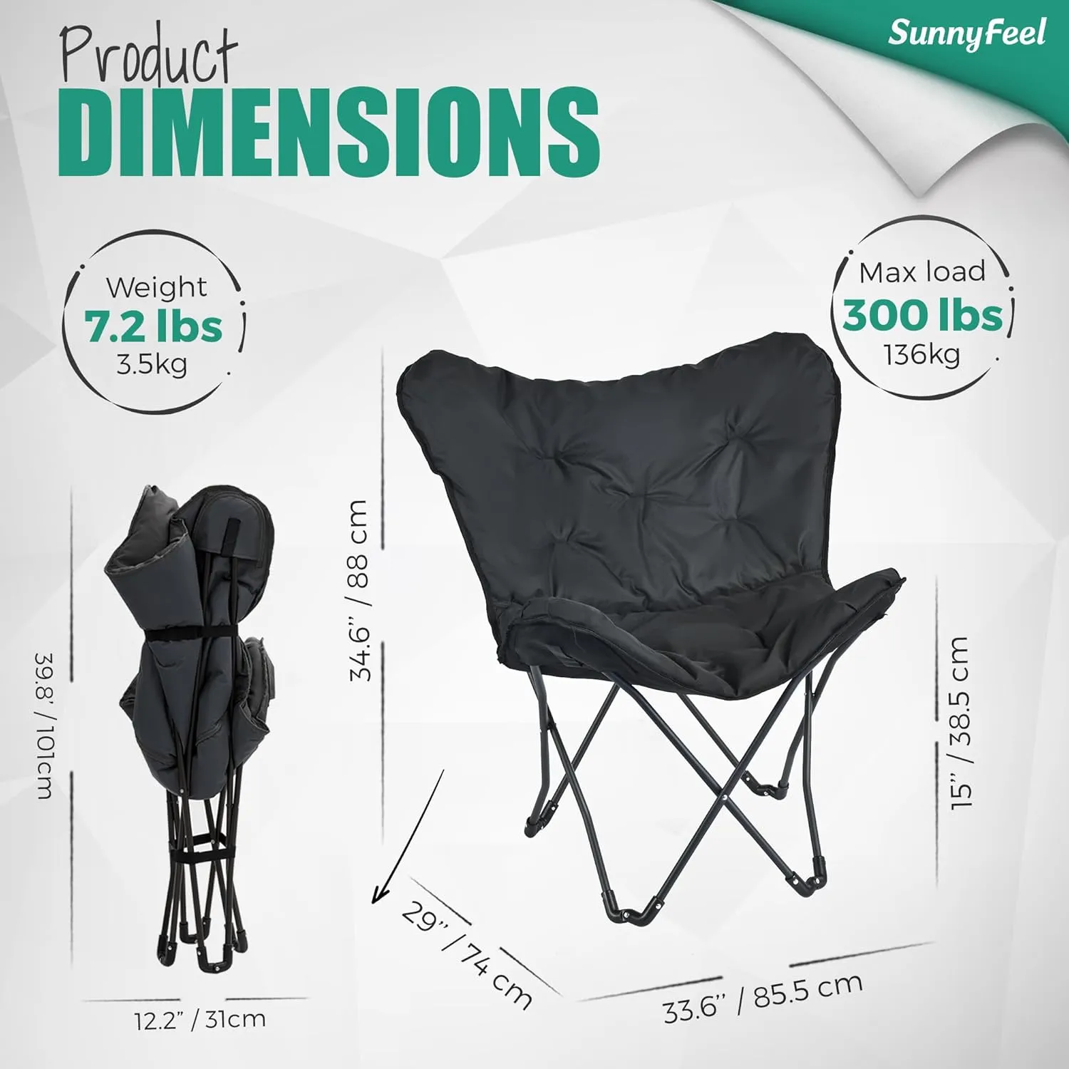 SunnyFeel Oversized XL Padded Camping Chair, Outdoor Butterfly Chair, Portable, Folding, Large Camp Lounge Chairs, Padded Living Room Indoor Chairs Lawn Chairs for Beach,Tailgating,Sport Events,Picnic