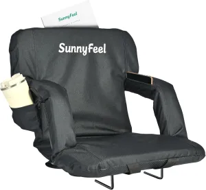 SUNNYFEEL Stadium Seats with Back Support Cushion Wide for Bleachers, Bleacher Chairs with Back and Cushion Padded Portable, Stadium Chairs with 5 Hidden Pockets (Black, Extra Wide 25.2'')