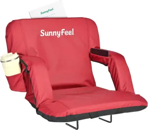 SUNNYFEEL Stadium Seats with Back Support Cushion Wide for Bleachers, Bleacher Chairs with Back and Cushion Padded Portable, Stadium Chairs with 5 Hidden Pockets (Red, Regular Wide 21.26'')